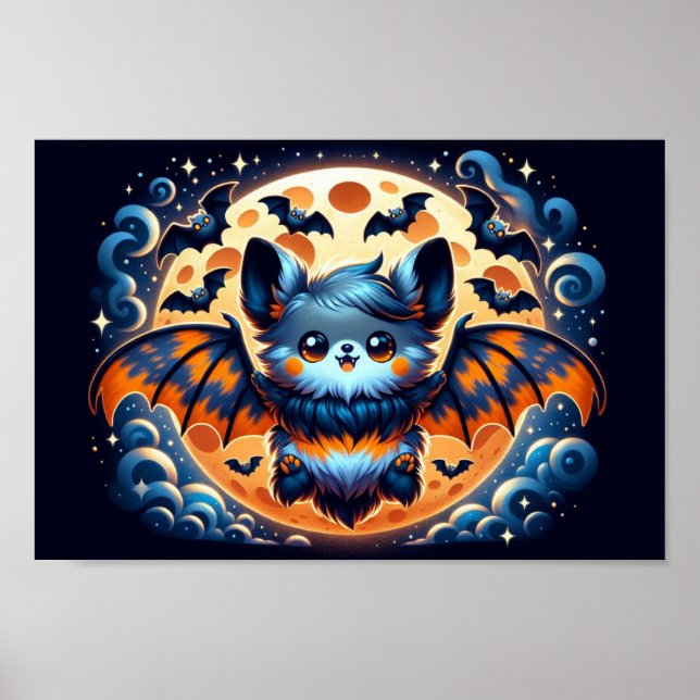 Mystical Bat Guardian: Halloween Art Print Poster (Front)