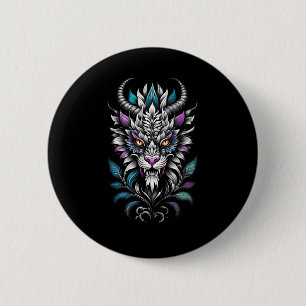 Mystical Beast Illustration – Burning Eyes Dragon 6 Cm Round Badge