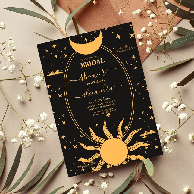  Mystical Black and Gold Sun Moon Bridal Invitation (Creator Uploaded)