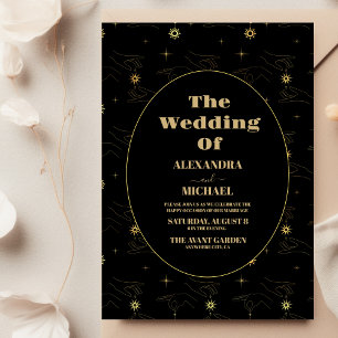 Mystical Black and Gold Tarot Wedding Invitation