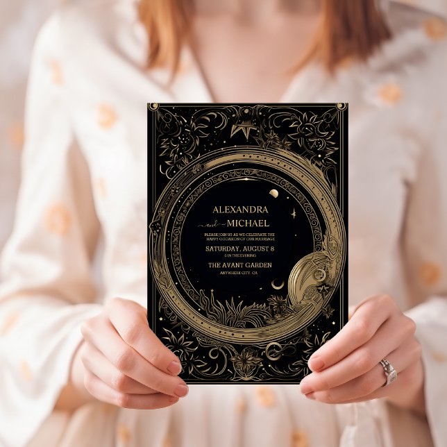 Mystical Black and Gold Tarot Wedding Invitation (Creator Uploaded)