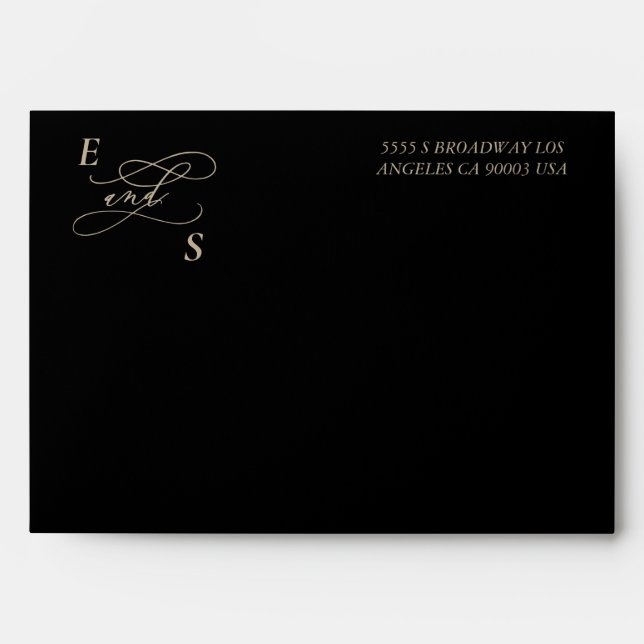 Mystical black and golden calligraphy wedding envelope (Front)