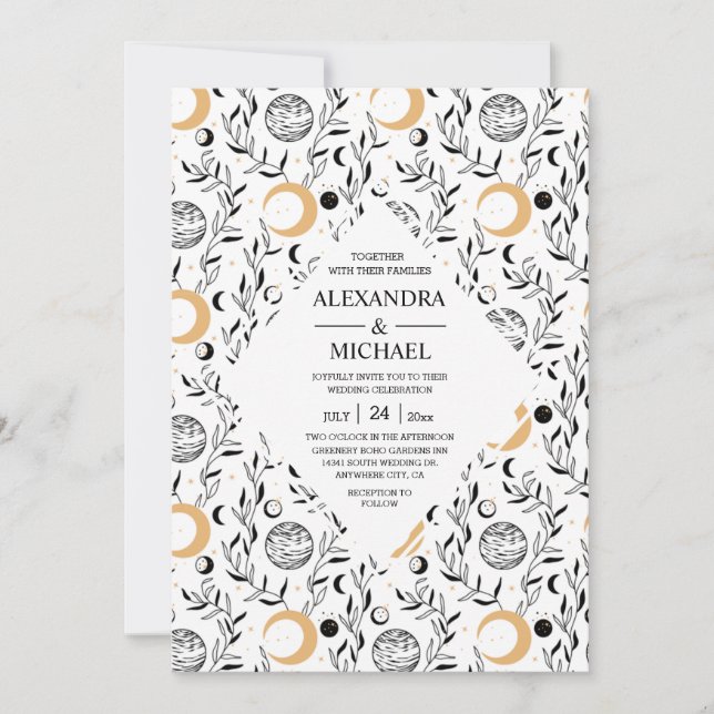 Mystical Black and white Celestial Stars Wedding   Invitation (Front)