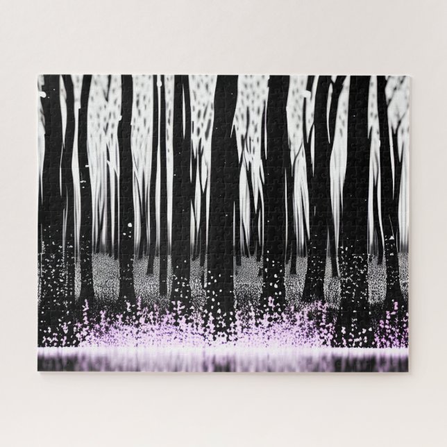Mystical Black and White Forest with Purple Flower Jigsaw Puzzle (Horizontal)