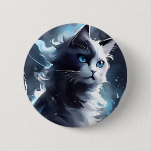 Mystical Black and White Kitten   Watercolor Cat 6 Cm Round Badge