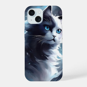Mystical Black and White Kitten   Watercolor Cat iPhone 15 Case