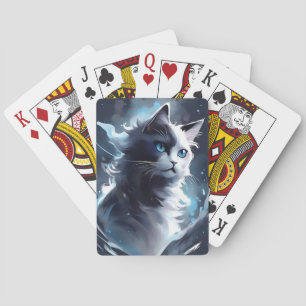 Mystical Black and White Kitten   Watercolor Cat Playing Cards
