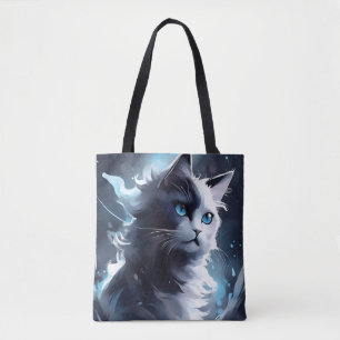 Mystical Black and White Kitten   Watercolor Cat Tote Bag