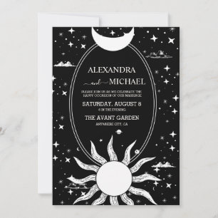 Mystical Black and White Sun Moon Wedding Invitation
