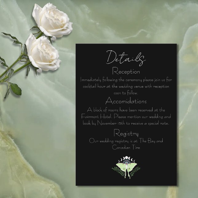 Mystical Black Boho Luna Moth Moon Phases  Enclosure Card (Creator Uploaded)
