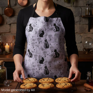 Mystical Black Cat and Butterfly Pattern   Witchy Apron