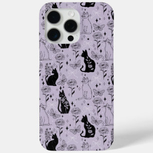 Mystical Black Cat and Butterfly Pattern Witchy iPhone 15 Pro Max Case