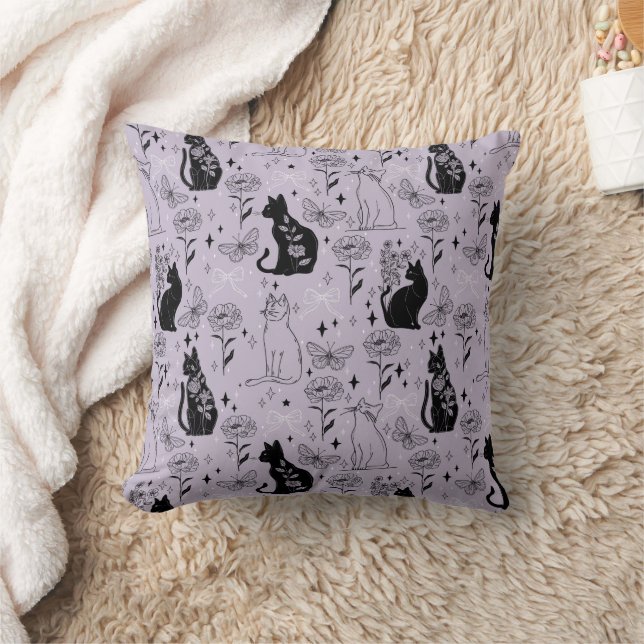 Mystical Black Cat and Butterfly Pattern | Witchy Cushion (Blanket)