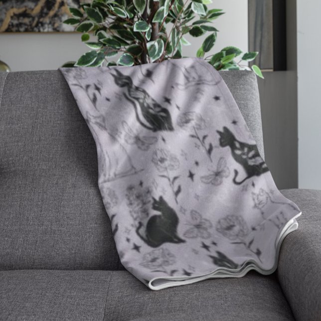 Mystical Black Cat and Butterfly Pattern | Witchy Fleece Blanket (Creator Uploaded)