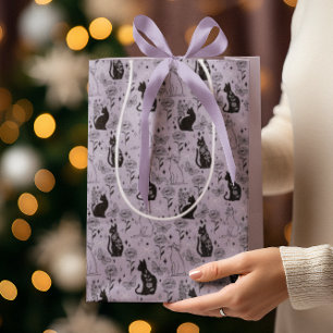 Mystical Black Cat and Butterfly Pattern   Witchy Medium Gift Bag