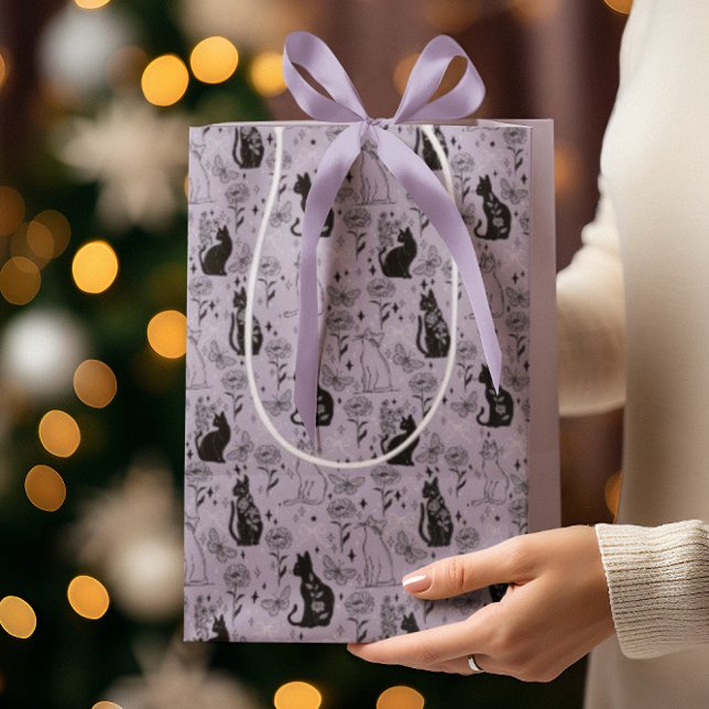 Mystical Black Cat and Butterfly Pattern | Witchy Medium Gift Bag (Creator Uploaded)