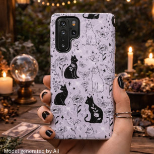 Mystical Black Cat and Butterfly Pattern Witchy Samsung Galaxy Case