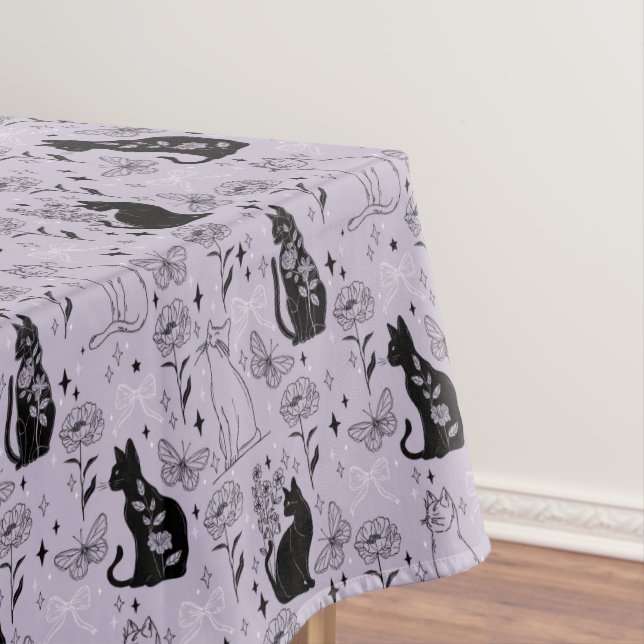 Mystical Black Cat and Butterfly Pattern | Witchy Tablecloth (In Situ)