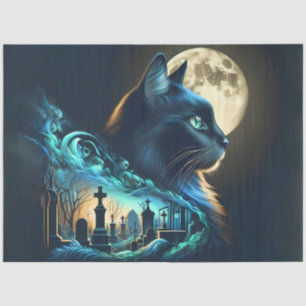 Mystical Black Cat and Graveyard Halloween Gothic Tissue Paper