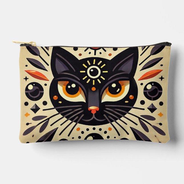 Mystical Black Cat Celestial Glow Accessory 🐱 Pouch (Front)