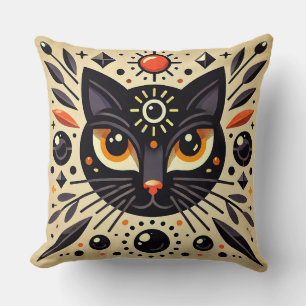Mystical Black Cat Celestial Glow Home Decor Cushion