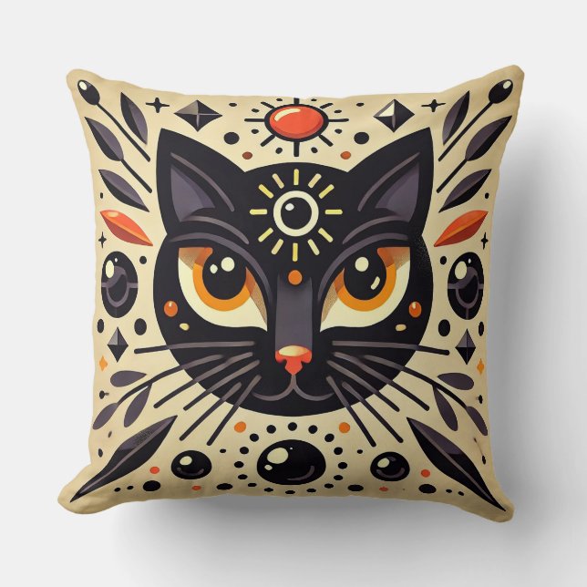 Mystical Black Cat Celestial Glow Home Decor  Cushion (Front)