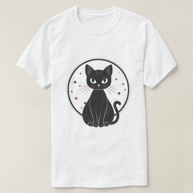 Mystical Black Cat Celestial T-Shirt (Design Front)
