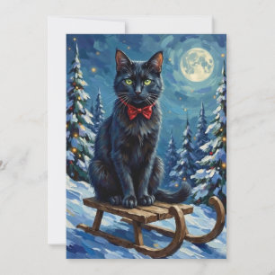 Mystical Black Cat Enchanted Winter Sled Christmas Holiday Card