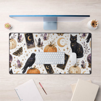 Mystical Black Cat Halloween Celestial Tarot Desk Mat