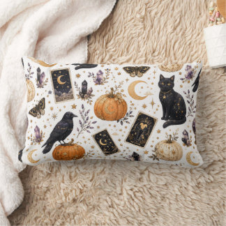 Mystical Black Cat Halloween Celestial Tarot Lumbar Cushion