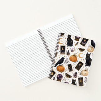 Mystical Black Cat Halloween Celestial Tarot Notebook