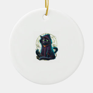 Mystical Black Cat Halloween Tank Top Ceramic Ornament