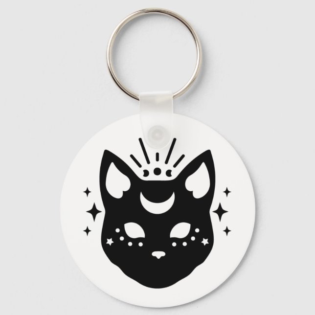 Mystical Black Cat  Key Ring (Front)