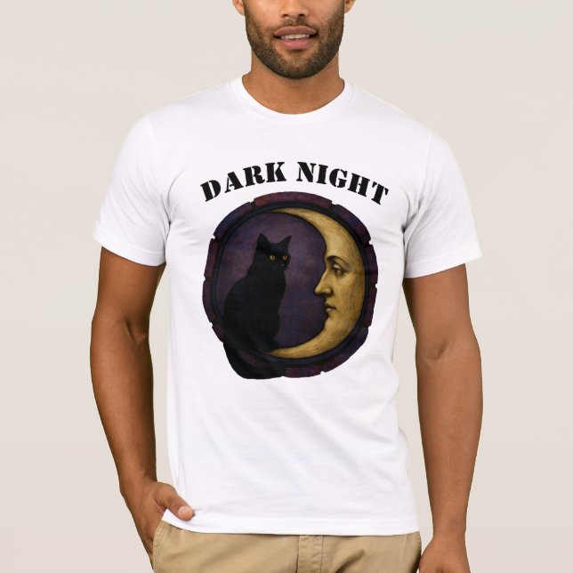 Mystical Black Cat on Crescent Moon T-Shirt (Front)