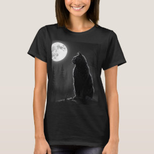 Mystical Black Cat Under Full Moon Gothic Art Wome T-Shirt
