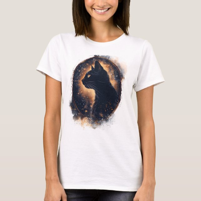 Mystical Black Cat Under Moonlight T-Shirt (Front)