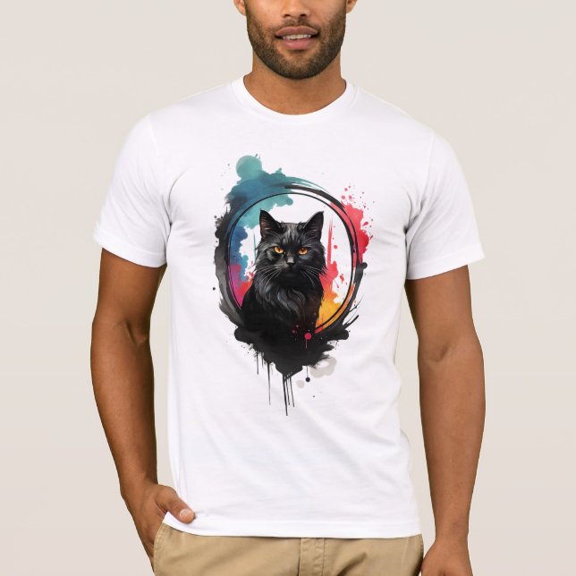 Mystical Black Cat Watercolor Bold and Artistic  T-Shirt (Front)