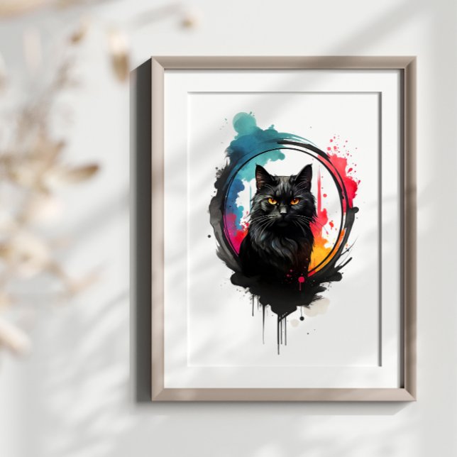 Mystical Black Cat Watercolor Splash Art Poster (Creator Uploaded)