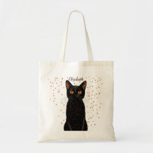 Mystical Black Cat with Orange Eyes and Glitter