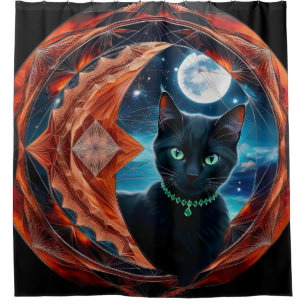 Mystical Black Celestial Mandala Shower Curtain