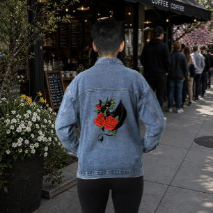 Mystical Black Dragon Red Roses Lavender Gothic  Denim Jacket