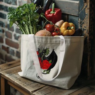 Mystical Black Dragon Red Roses Lavender Gothic Large Tote Bag