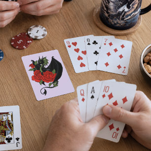 Mystical Black Dragon Red Roses Lavender Gothic Playing Cards