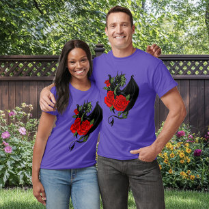 Mystical Black Dragon Red Roses Lavender Gothic T-Shirt