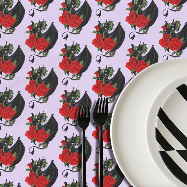 Mystical Black Dragon Red Roses Lavender Gothic Tablecloth (Creator Uploaded)