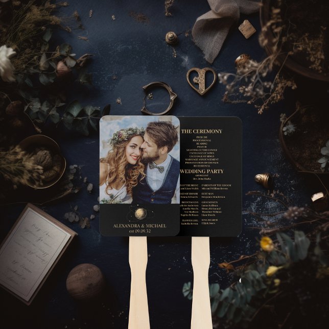 Mystical Black Gold Celestial Galaxy Wedding Hand Fan (Creator Uploaded)