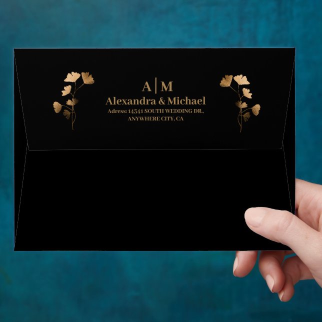 Mystical Black Gold Celestial Stars Wedding  Envelope (Hand)