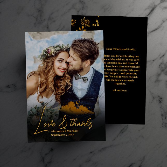 Mystical Black Gold Celestial Stars Wedding  Thank You Card (Creator Uploaded)