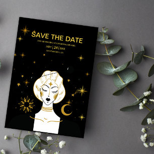 Mystical Black Gold Celestial Sun Wedding Save The Date