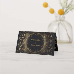 Mystical Black Gold Celestial Wedding Place Card